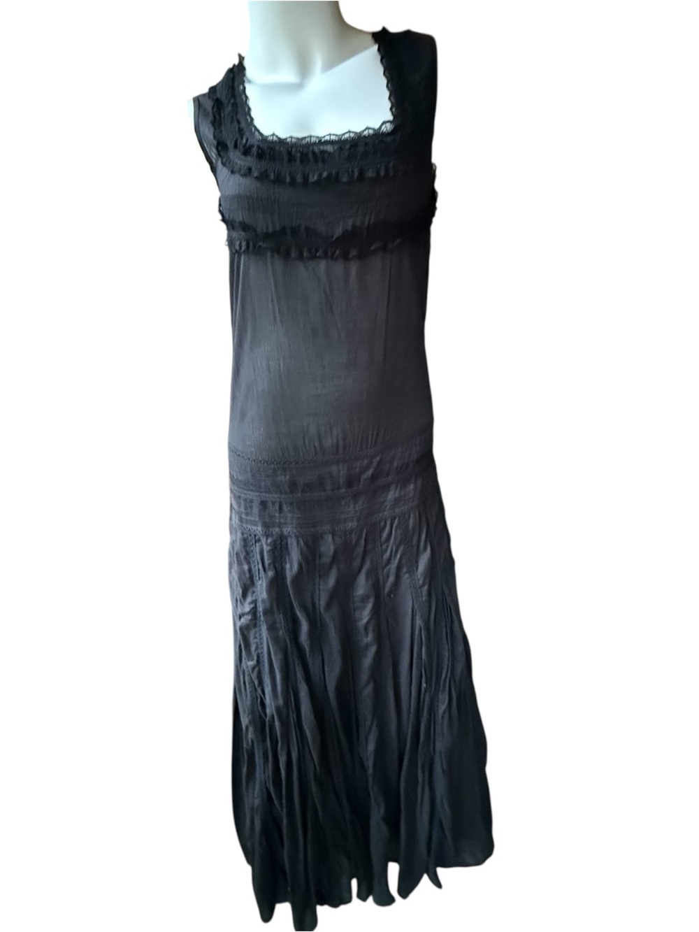 NWT vintage Zara Black Sleeveless Maxi Dress with Lace Trim